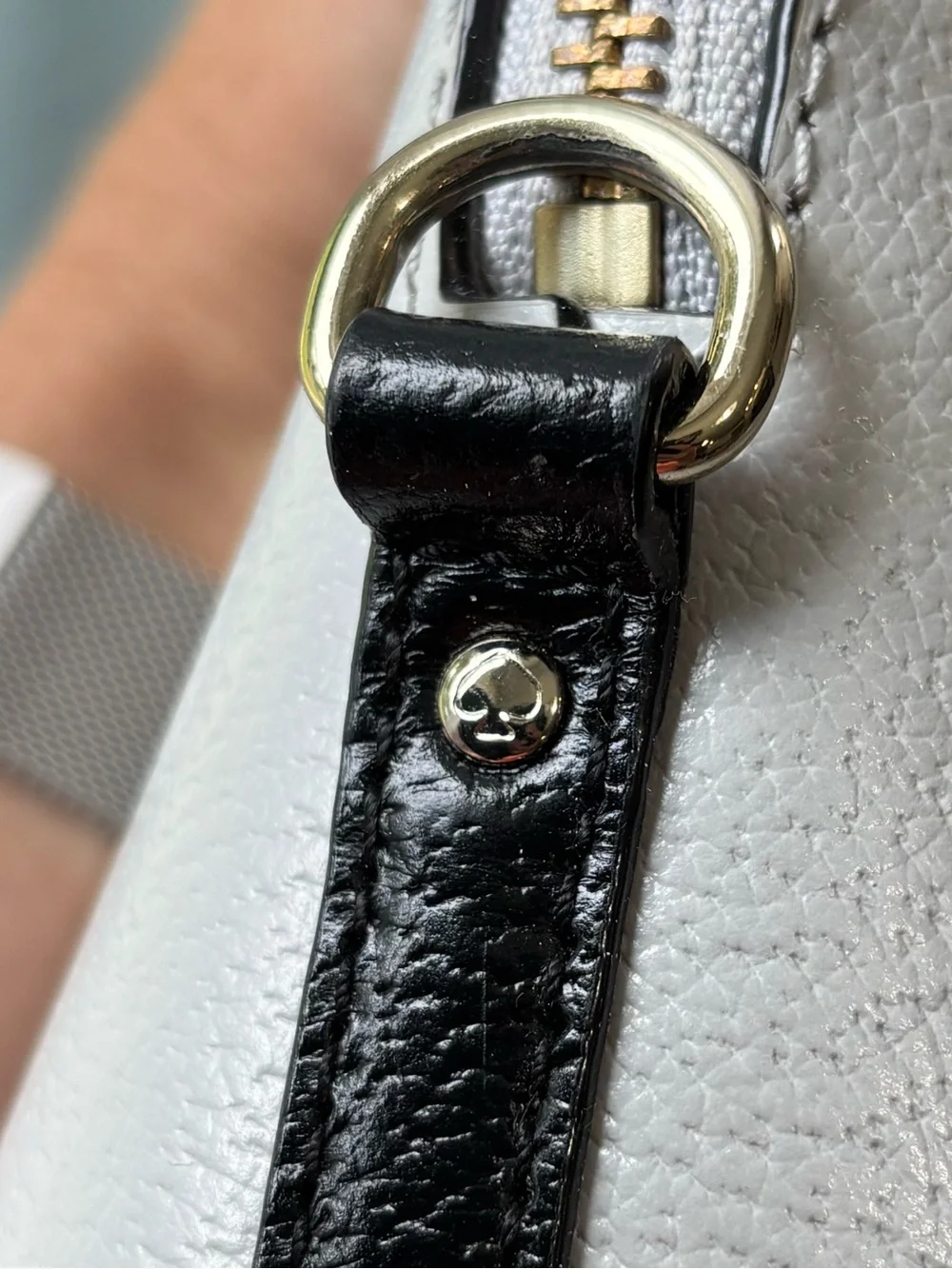 kate spade Black and Dove Gray Leather Dome Satchel with Removable Strap